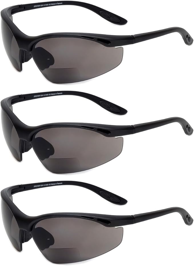 Calabria 91348 3 Pack Bulk Anti Fog Bifocal Safety Glasses +1.00 Grey Men Women Wraparound Eye Protection Protective Eyewear