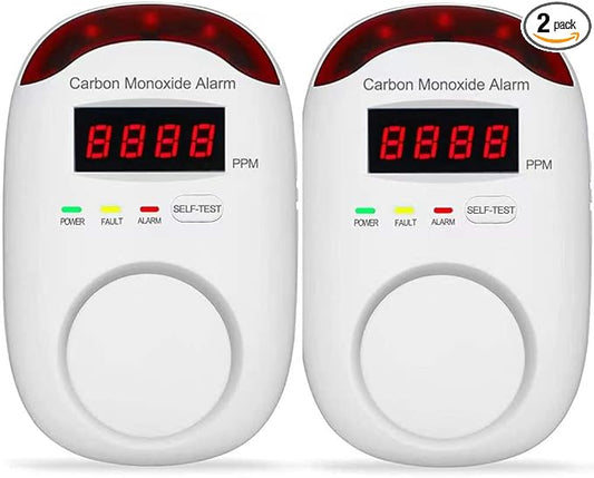 Plug-in Type Carbon Monoxide Alarm, CO Detector Monitor with LED Digital Display and Voice Alert for Home/Kitchen/Bedroom - 2 Pack