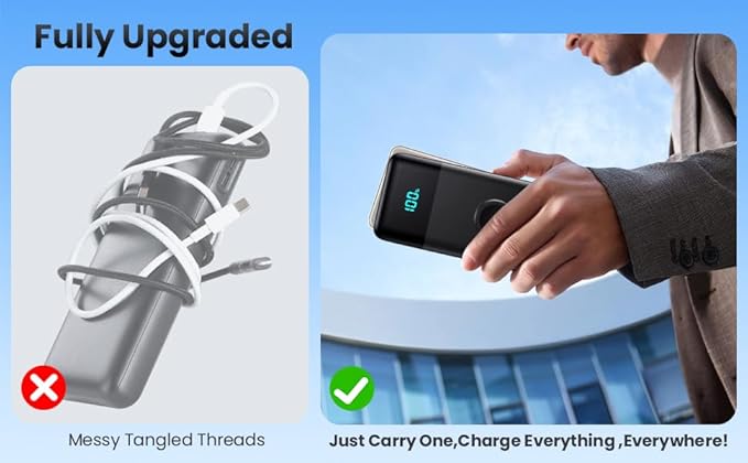 Portable Charger 40800mAh for iPhone with 2 Built-in Cable and iWatch Charger, 5-in-1 25W PD Fast Charging USB C Power Bank,QC4.0 LED Display Battery Pack for iPhone 16/15/14/13/12,Android,Apple Watch