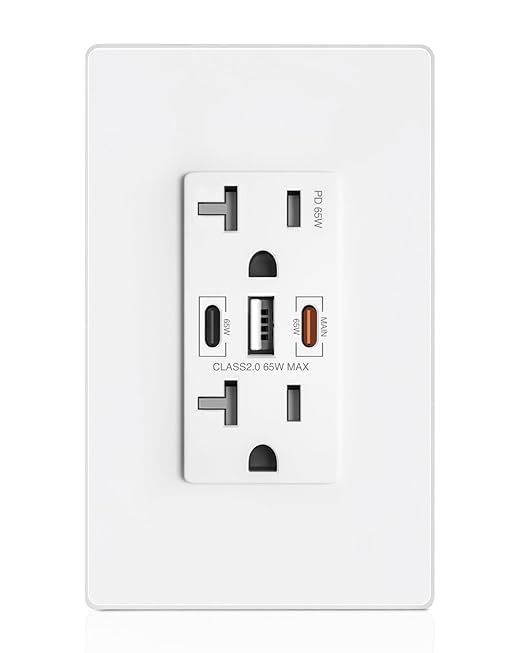 USB Wall Outlet, 65W GaN USB Outlet Receptacles with 3 USB Ports,20 Amp Tamper-Resistant Electrical Outlet with 1 Type A&2 Type C,Screwless Wall Plate Included,UL Listed