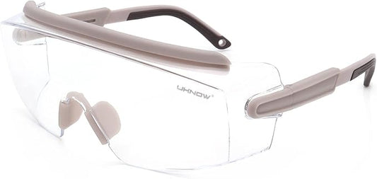 UKNOW Safety Goggles Over Glasses, Safety Glasses Anti Fog Wraparound Eye Protection, Protective Eyewear ANSI Z87.1