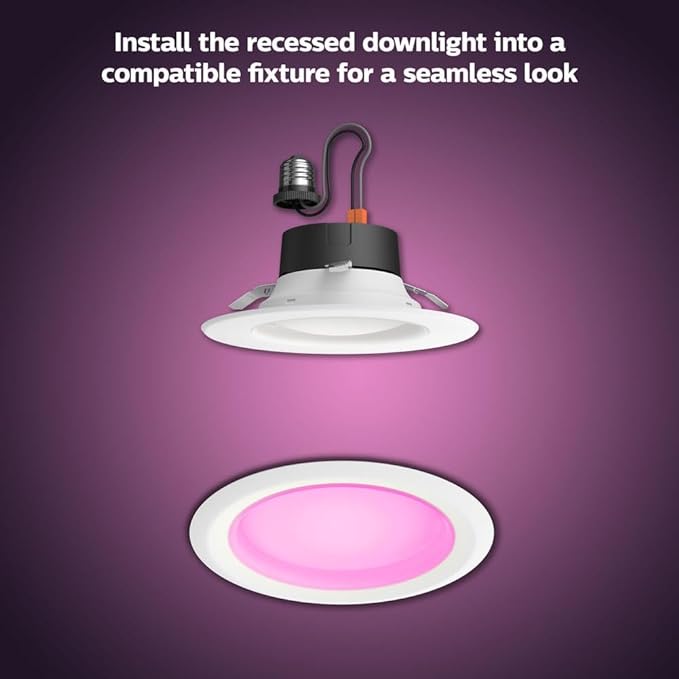 Philips Hue Smart Recessed 5/6 Inch LED Downlight - White and Color Ambiance Color-Changing Light - 1 Pack - 1100LM - Control with Hue App - Compatible with Alexa, Google Assistant and Apple Homekit