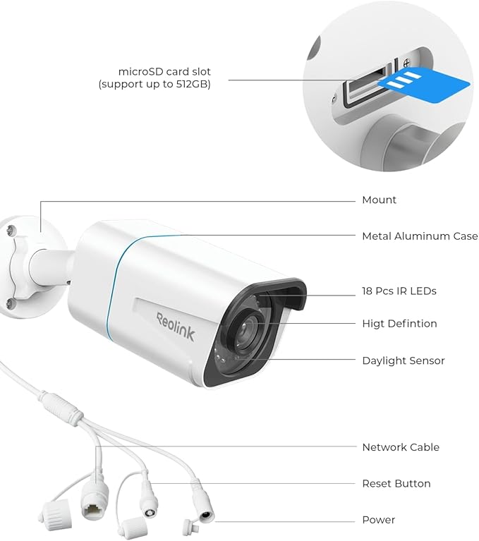 REOLINK 4K/8MP Security PoE IP Camera, Human/Vehicle/Pet Detection, Time-Lapse, 100ft IR Night Vision, Work with Smart Home, Up to 256GB microSD Card, Surveillance Outdoor Indoor, RLC-810A