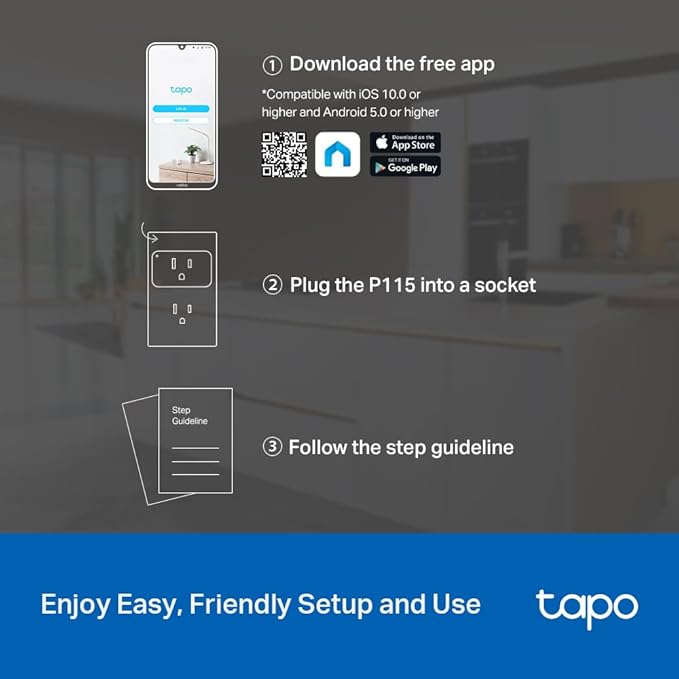 TP-Link 𝗧𝗮𝗽𝗼 Smart Plug Wi-Fi Mini, Energy Monitoring, Compatible with Alexa & Google Home & Samsung SmartThings, Timer, 15A/1800W Max, ETL Certified, 2.4G Wi-Fi Only, Tapo P115(4-Pack)