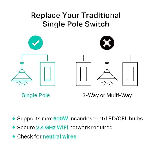 Kasa Matter Smart Light Switch: Voice Control w/Siri, Alexa & Google Assistant, UL Certified, Timer & Schedule, Easy Guided Install, Neutral Wire Required, Single Pole, 2.4GHz Wi-Fi, 3-Pack