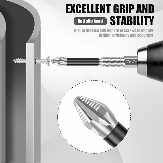 High Magnetic Screwdriver Drill Bit Set, K5 Impact Resistant Non Slip Bit, Anti-Slip Magnetic Electric Screwdriver Set, 25 50 65 70 90 150mm (12Pcs)