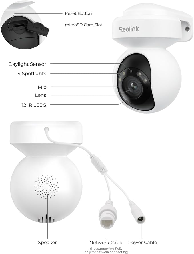 REOLINK 4K Outdoor Plug-in WiFi 6 Security Camera, PTZ Camera for Home Security, Wi-Fi 6 New Tech, Motion Tracking, Smart Detection, 3X Optical Zoom, Motion Spotlight, Local Storage, E1 Outdoor Pro