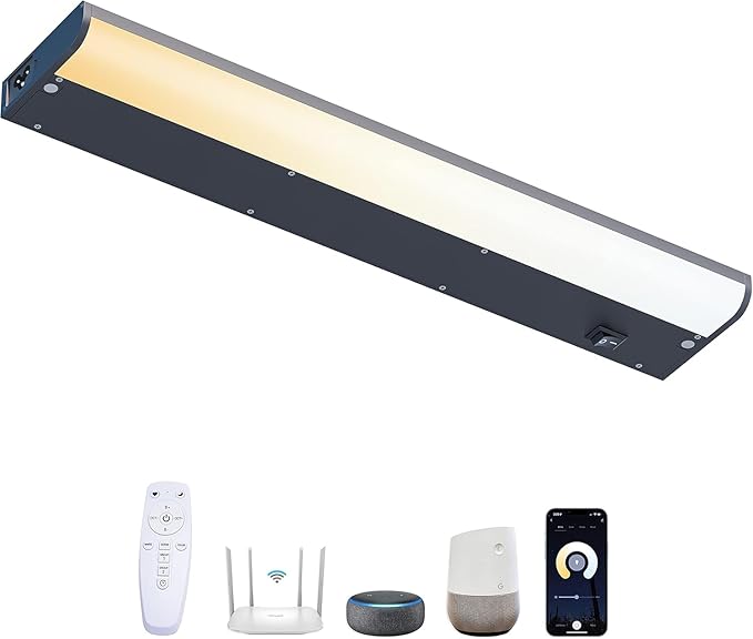 Smart Under Cabinet Lighting Hardwired Plug-in, Alexa & Google Compatible, Dimmable LED Under Cabinet Lights for Kitchen,18 Inch Under Counter Lights with App, Remote, 2700K-6500K Adjustable CCT