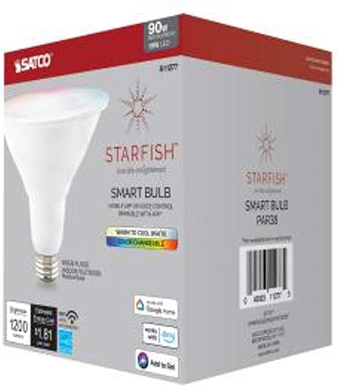 Satco S11277 Starfish WiFi-Control PAR38 LED Color-Changing and Tunable White Smart Light Bulb, 15 Watts, 2700K-5000K