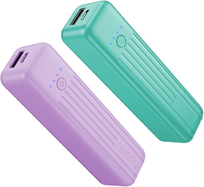 Miady 2-Pack Small Portable Charger, 5000mAh Battery Pack 3.45oz Lightweight Power Bank 5V/2.4A Output & 5V/2A Input Battery Pack Charger Mini Portable Phone Charger for iPhone, Samsung Galaxy etc