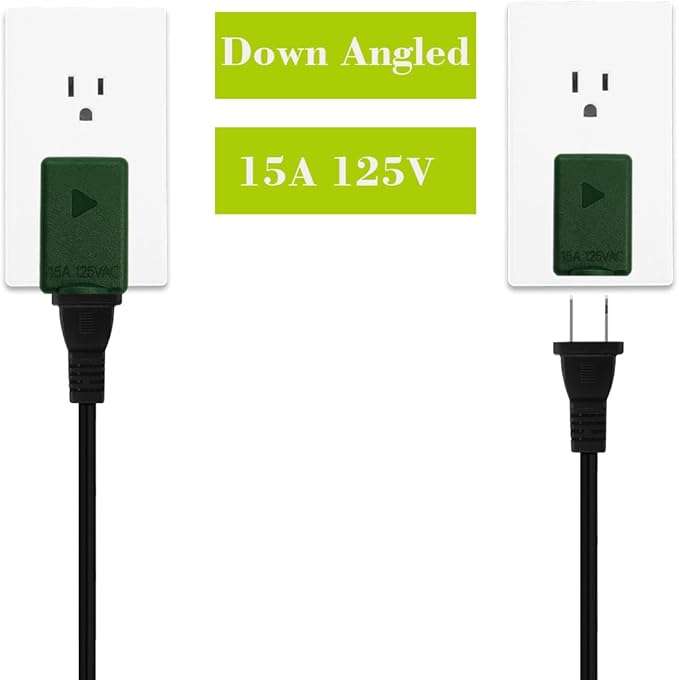 Right Angle Adapter,2-Prong 90 Degree Downward Angled AC Adapter, Polarized 2-Prong L Type Adapter, Vertical Right Angled Down Angle Power Adapter, PA-0502G Green Color