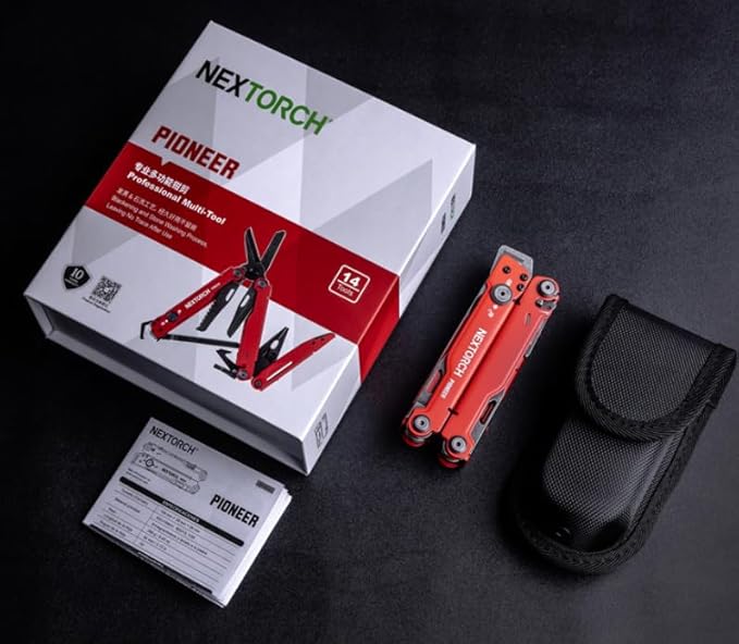 NEXTORCH PIONEER MT20 14-IN-1 Multi-tools Full-Size,Versatile Multi-tool Set with Scissors Needle Nose Pliers Pocket Clip Multi-tool (RED)