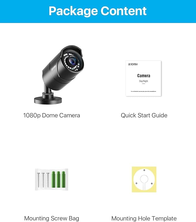 ZOSI 1080P 1920TVL Security Camera Outdoor Indoor,Hybrid 4-in-1 TVI/CVI/AHD/960H CVBS Bullet Cam for Analog Home Office Surveillance DVR CCTV System,IP67 Weatherproof,120ft IR Night Vision,Black