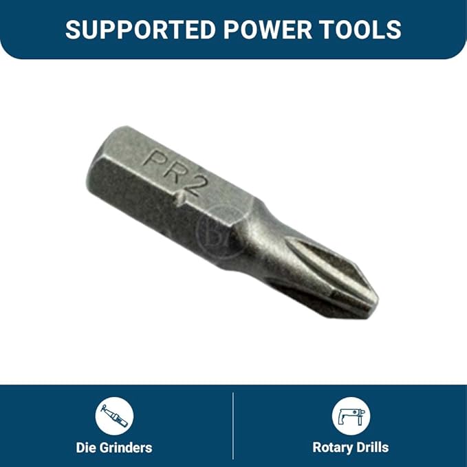 Benchmark Abrasives 1/4 Inch Hex Anti Slip Phillips Insert Screw Head Screwdriver Bits, Rotary Drill Bits for Repairing Electronics, Automotive Parts, Furniture (50 Pack) - (PR2 x 1")