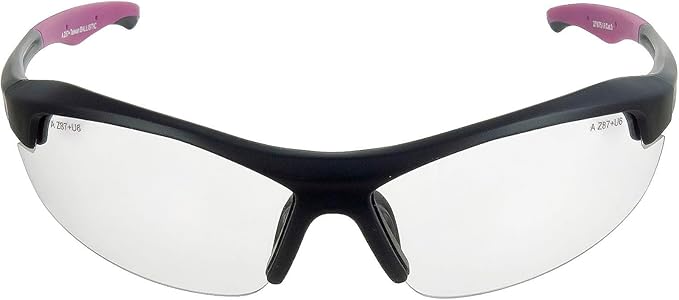 Clear Safety Glasses for Men and Women,Scratch Resistant Safety Goggles,ANSI Z87,100% UV Protection Eyewear,Anti-Fog Eye Protection for Workshop Shooting,Mowing,Sports,Hunting(Purple Clear)