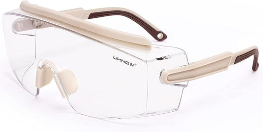 UKNOW Safety Goggles Over Glasses, Anti Fog Safety Glasses with Clear Wraparound Lens, ANSI Z87.1 Protective Eyewear