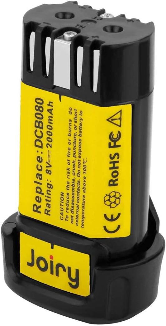 Joiry 8V 2000mAh Li-ion Replacement Battery with Higher Safety & Longer Runtime - Compatible with Dewalt DCB080, DW4390, DCF680N1, DCF680N2 DCF680G2 Cordless Power Tools (1-Pack)