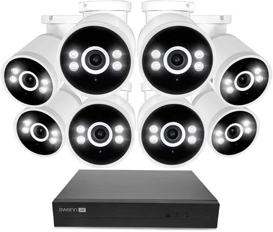 Swann AdvancedX Wired NVR 4K Security Camera System, 8 Channels, 8 PoE Cameras Outdoor, 1TB HDD Storage, Color Night Vision, Smart AI Video Analytics/Alerts, Motion Detection, 24/7 Recording
