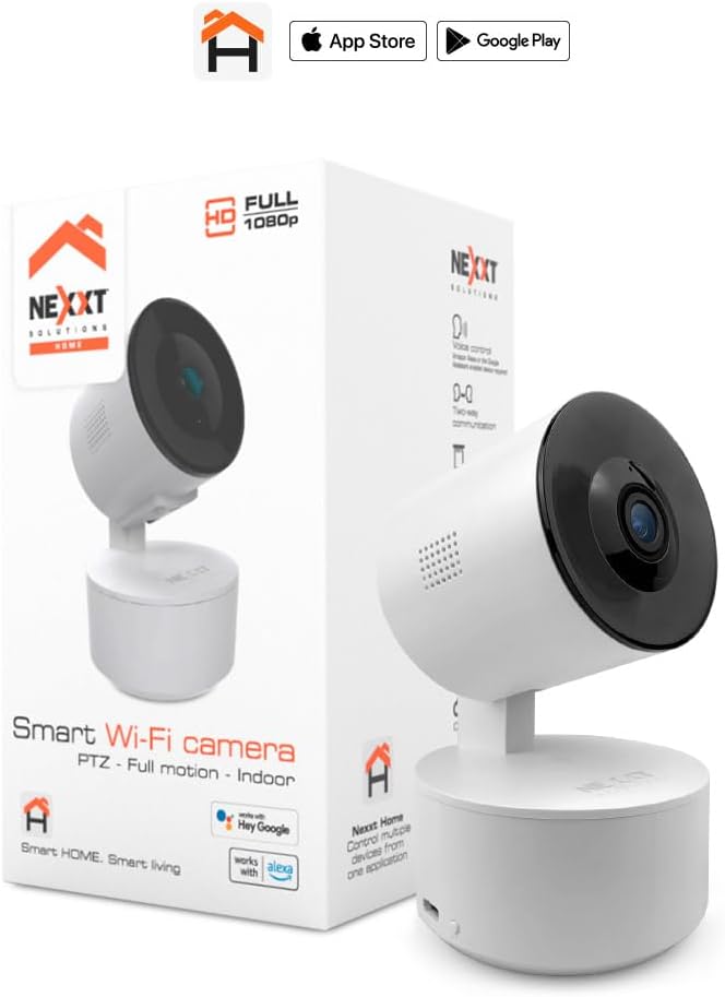 Nexxt Solutions Smart Wi-Fi Indoor Pan and Tilt Camera - 2K HD, Motion Detection, Night Vision, Two-Way Audio, Remote Access Alexa & Google Home Compatible | Camara de Seguridad