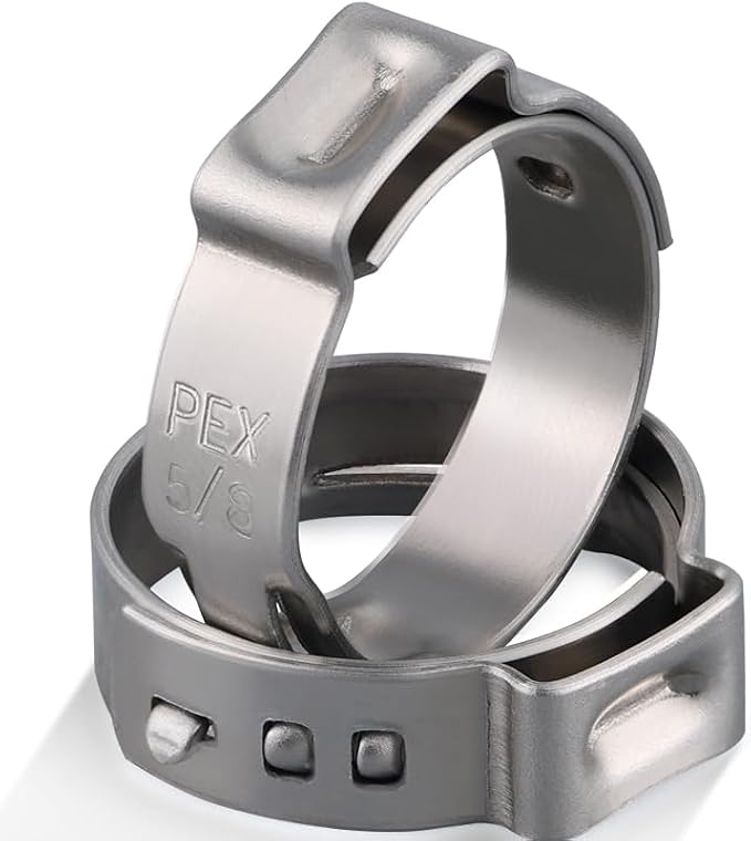 130 Pack 5/8 Inch Pex Clamps,304 Stainless Steel Pex Cinch Clamps Stepless Pex Crimp Rings PEX fittings Pinch Clamps,Single Ear Hose Clamps for Pex Tubing Pipe, Silver