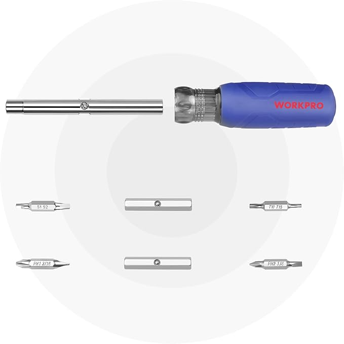 WORKPRO 11-in-1 Screwdriver/Nut Driver Set Tool Comfort Grip, All in One Multi-bit, Portable Screw-driver, 8 Bits (Philips/Slotted/Torx/Square), 3 Nut Driver Sizes