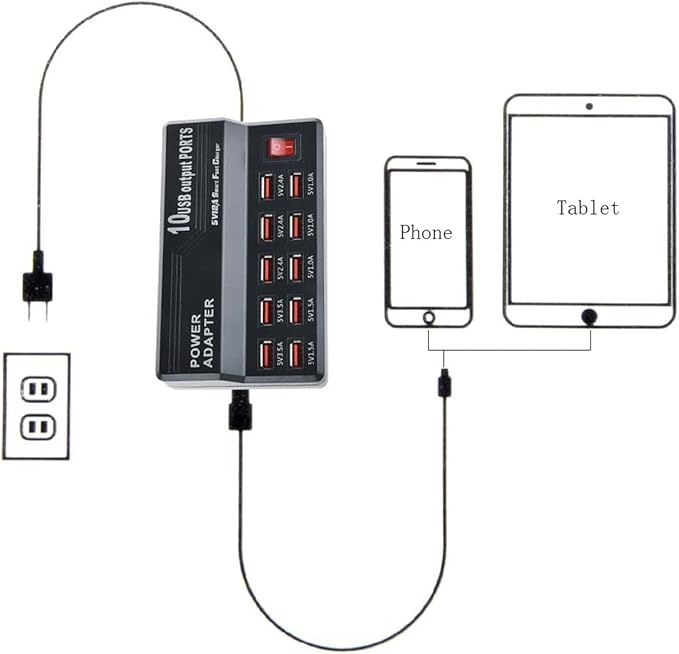 MaxLax USB Charging Station,10 Port 60W Multiple USB Charger Station,Multi Ports Charger Charging for Smartphones,Tablets,and Many Devices.