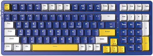 Wireless Mechanical Keyboard, Triple Mode 2.4G/USB-C/BT Gaming Keyboards 100 Keys Ice-Blue Backlit, Brown Switch Keyboard | Rechargeable Mechanical Gaming Keyboards | Blue/White/Yellow