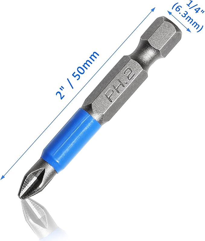 10 Pcs Magnetic Phillips Screwdriver Bit Set 2 inch Long, PH2 Phillips Bits Set, Non-Slip Cross Head Electric Screwdriver Bits Set 1/4" Hex Shank (PH2, 50mm)