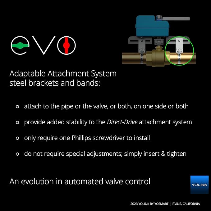 YoLink DIY Automatic Water Leak Detection & Shut-Off Starter Kit, EVO Valve Operator, Wireless Valve Controller, (3) Leak Sensors, Hub