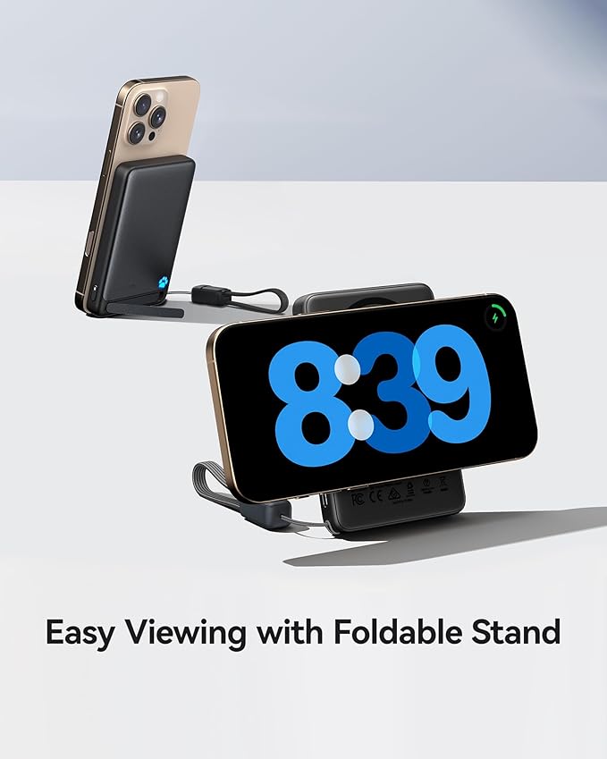 INIU for MagSafe Portable Charger, Qi2 Certified, Slimmest 45W 10000mAh Magnetic Power Bank, with USB C Cable & Stand, Fast Charging MagSafe-Compatible Battery Pack for iPhone 16 15 14 13 12 Only