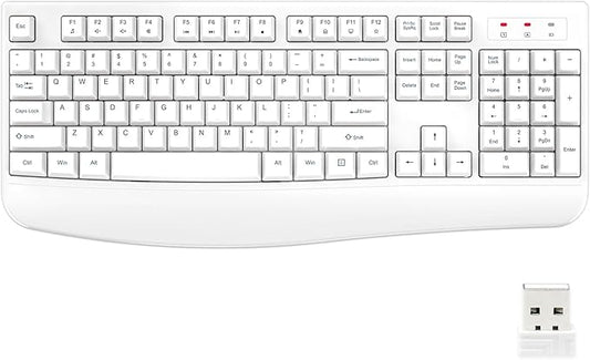 EDJO Wireless Keyboard, 2.4G Ergonomic Full Size Wireless Computer Keyboard with Wrist Rest for Windows, Mac OS Desktop/Laptop/PC(White)
