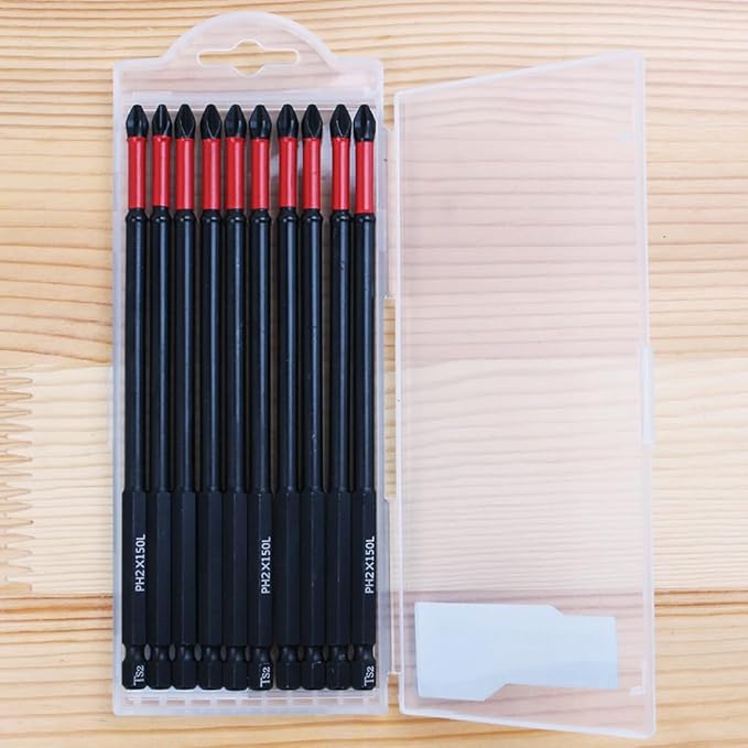 AUTOTOOLHOME 10 Pack Phillips PH2 Magnetic Anti Slip Screwdriver Bit Set 6 inch Length TS2 Anti-Slip Long Drill Bits Impact Driver Bits