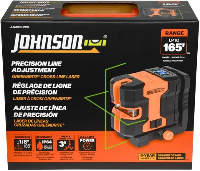 Johnson Level & Tool JLN300-GNCL Laser Level, Self-Leveling Cross-Line Laser with GreenBrite® Technology, Magnetic Base, Hard-shell Carry Case, Lithium Ion Battery, Magnetic