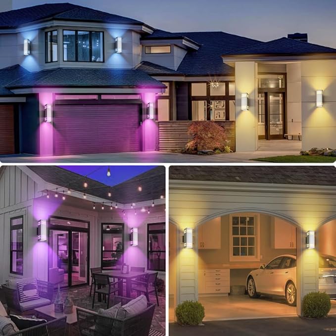 SHIMR Smart Outdoor Wall Light, RGBCW Color Changing WiFi & Bluetooth LED Sconce, Stainless Steel, Dusk to Dawn Sensor, Waterproof Exterior Lighting Fixture with E26 Base, Work with Alexa & Google