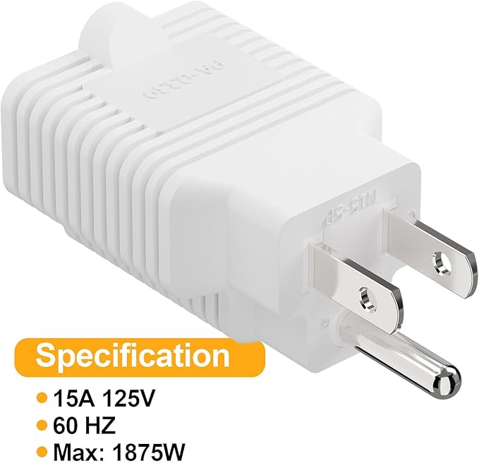 4-in-1 15 Amp to 20 Amp AC Adapter - 5-15P to 5-20R, 6-15R, 6-20R, 15A 125V to 20A 250V (White, 3 Pack)
