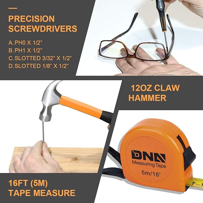 DNA MOTORING 27pcs 12V 1300mAh Cordless Drill Set, Drill Driver Home Tool Kits Combination Tool Set, Tool Kit with Drill For Home, DIY, Maintenance, Orange, TOOLS-00016