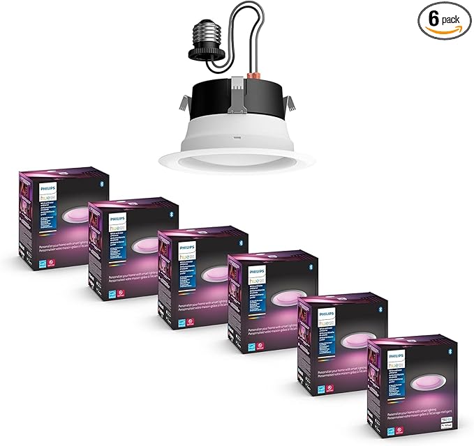 Philips Hue Smart 4 Inch LED Downlights, Color-Changing Recessed Lighting, 6 Pack, 850 LM, Control with Hue App, Compatible with Alexa, Google Assistant, and Apple HomeKit