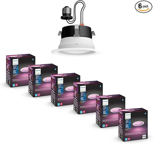Philips Hue Smart 4 Inch LED Downlights, Color-Changing Recessed Lighting, 6 Pack, 850 LM, Control with Hue App, Compatible with Alexa, Google Assistant, and Apple HomeKit
