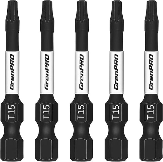 Screwdriver Power Bits T15-2IN*5pcs,Torx Head Bit Set,High Impact Tough Magnetic #15 1/4 Inch Hex Shank S2 Alloy Steel Star Bits Set,2" Long Drill Bit