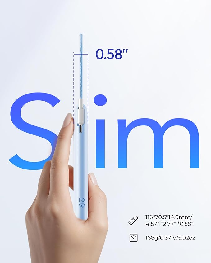 Slim Portable Charger 10000mAh, Travel Power Bank with Built-in USB-C Cable & LED Display, 22.5W Fast Charging Battery Pack Compatible with iPhone 16 15 Samsung S24 S23 -Blue