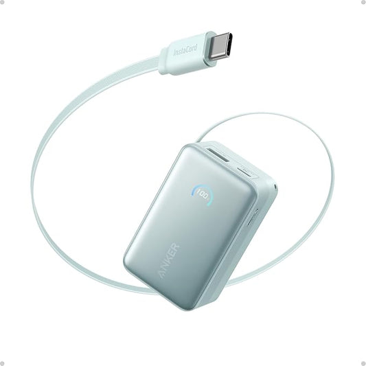 Anker Nano Power Bank, 10,000mAh Portable Charger with 2.3 ft InstaCord Retractable Cable, 45W Max Compact Battery Pack, Smart Display, for iPhone 16 Series, iPad, Galaxy, Pixel, and More