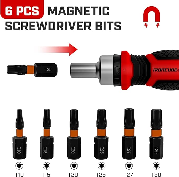 Magnetic Torx Screwdriver Set: 6 in 1 Multi Bit Drive Set with Interchangeable Ratchet Handle - Portable Repair Tool Kit for DIY Bicycle Furniture