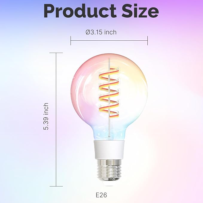 MOES Smart G80 Edison LED Light Bulbs, Color Changing WiFi G25 Smart Bulbs, 2700K-6500K CW& RGB Dimmable, Smart Life Remote Control, Work with Alexa/Google Home, 450lm 5W (50W Equivalent) 2 Pack