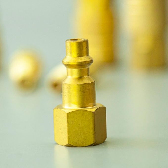 1/4" NPT Solid Brass Air Coupler and Plug Kit,Air Compressor Fittings, 1 Male Coupler and 1 Female Plug 3 Male Plugs, 5pcs Air Line Fittings Quick Connectors