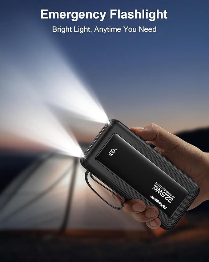 Portable Charger with Built in Cables, Slim 10000mAh Fast Charging 22.5W Power Bank USB C LED Display Battery Pack 6 Outputs & 2 Inputs for iPhone Samsung Pixel LG Moto iPad