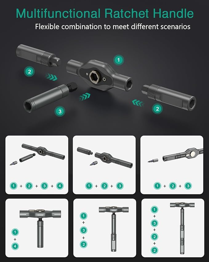 ORIA 42 in 1 Magnetic Screwdriver Set, Multi Bit Ratchet Screwdriver Set With T Handle, Portable Storage Case, DIY Repair Tool Kit for Electronic Repair, Furniture, Bicycle, Computer, Grey