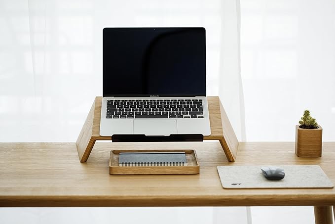 Oakywood Wooden Slanted Laptop Stand for Desk Ergonomic Laptop Desk Stand 50x25x15cm for 15-16" Laptops