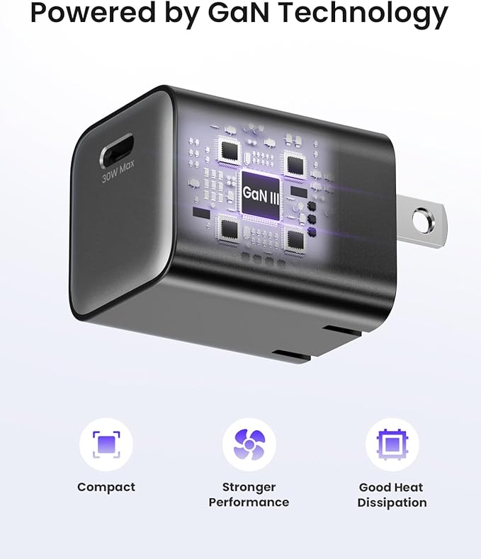 30W Compact Wall Charger, USB C Charger Block with GaN III Tech, PD3.0 PPS QC4.0 Fast Foldable Power Adapter for iPhone 16 15, Galaxy, Pixel, iPad, AirPods,MacBook Air