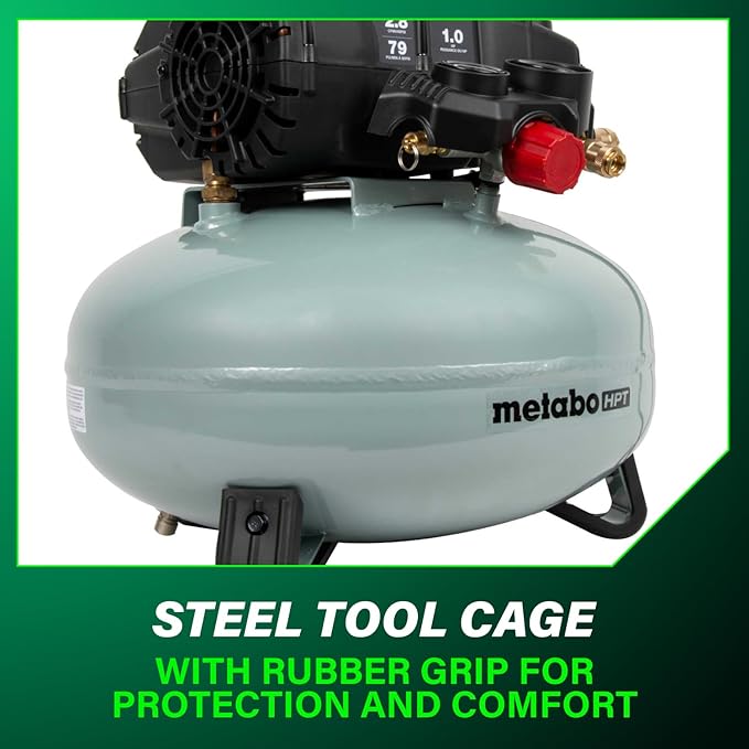 Metabo HPT Pancake Air Compressor, 6-Gallon 165PSI, Portable Air Compressor with 1.0 HP Oil-Free High Efficiency Motor, Lihghtweight, Quick Couplers for Fast Tool Changes, EC711S