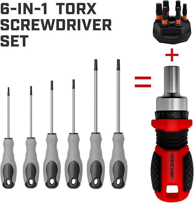 Magnetic Torx Screwdriver Set: 6 in 1 Multi Bit Drive Set with Interchangeable Ratchet Handle - Portable Repair Tool Kit for DIY Bicycle Furniture